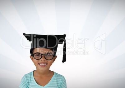 Girl with graduation hat and bright streaked background