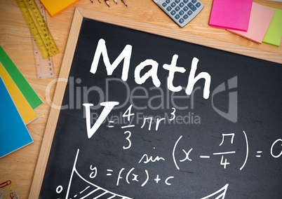Math equations written on blackboard
