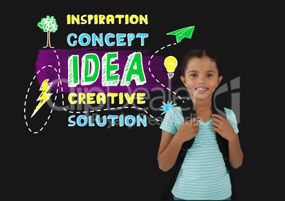 Schoolgirl next to colorful creative concept idea text