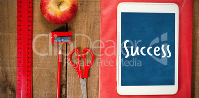 Composite image of success text against white background