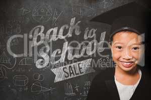 Composite image of portrait of smiling girl wearing mortarboard