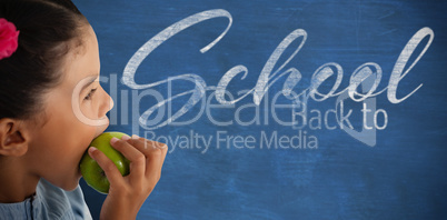 Composite image of girl eating granny smith apple