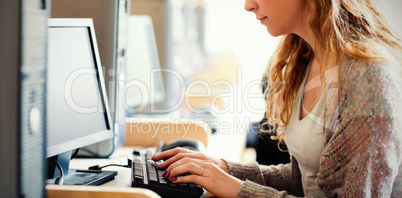 Cute student working with a computer