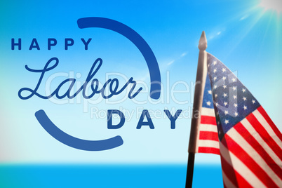 Composite image of digital composite image of happy labor day text with blue outline