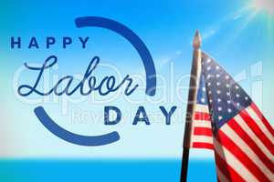 Composite image of digital composite image of happy labor day text with blue outline