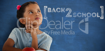 Composite image of thoughtful girl against white background