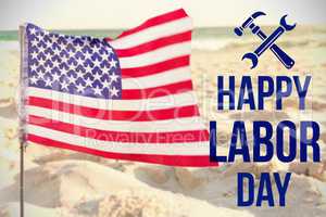 Composite image of digital composite image of happy labor day text with tools