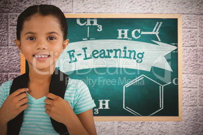 Composite image of portrait of smiling girl with bag