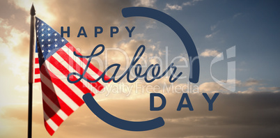 Composite image of digital composite image of happy labor day text with blue outline