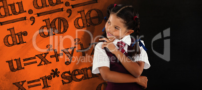 Composite image of thoughtful schoolgirl over white background