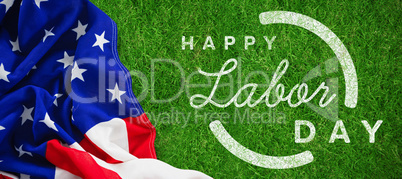 Composite image of digital composite image of happy labor day text with blue outline