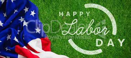 Composite image of digital composite image of happy labor day text with blue outline