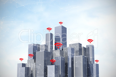 Composite image of red wifi symbol