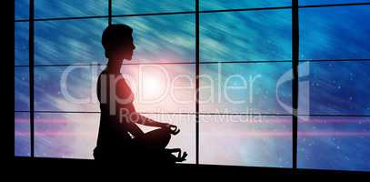 Composite image of side view of person practicing meditation