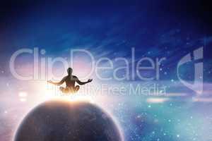 Composite image of  zen businessman meditating in yoga pose