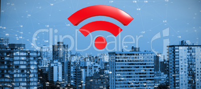 Composite image of red wifi symbol