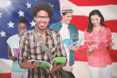 Composite image of stylish students smiling at camera together