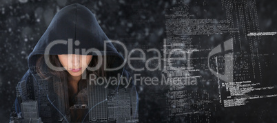 Composite image of female spy in hoodie