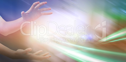 Composite image of hands gesturing against white background