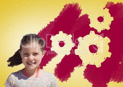 Girl in front of settings gear cogs