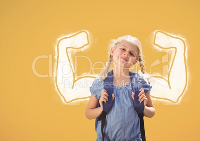 Student girl with fists graphic standing against yellow background