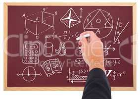 Hand drawing diagrams on blackboard