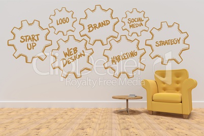 Conceptual graphic on 3D room wall