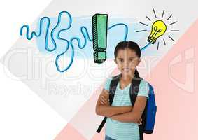 Schoolgirl with colorful idea light bulb graphics