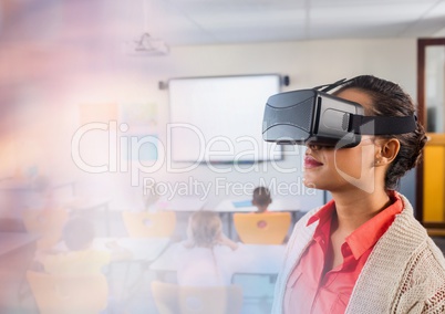 Teacher wearing Virtual reality headset in class