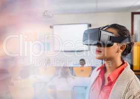 Teacher wearing Virtual reality headset in class