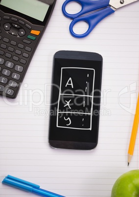 Phone on a school table with school icons on screen