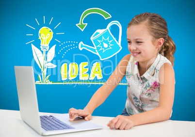 Girl on laptop with colorful idea graphics
