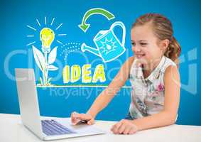 Girl on laptop with colorful idea graphics