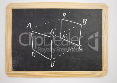 geometry cube measurement diagram on blackboard