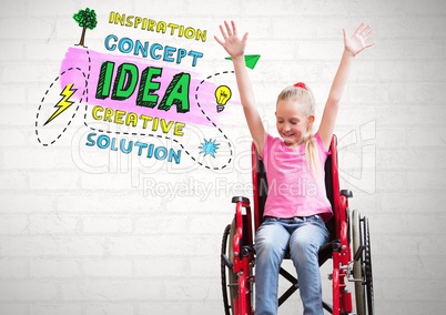 colorful Creative concept idea text and Disabled girl in wheelchair