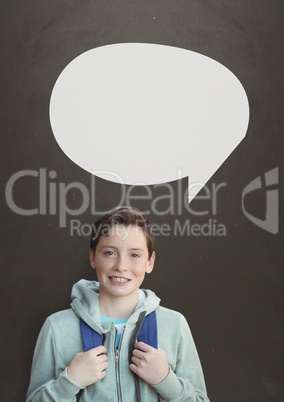 Student boy with speech bubble against grey background