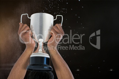 Man with a trophy on hands