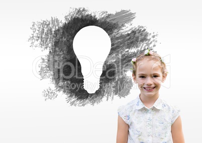 Girl in front of charcoal light bulb