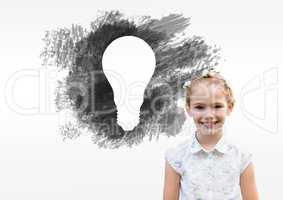 Girl in front of charcoal light bulb
