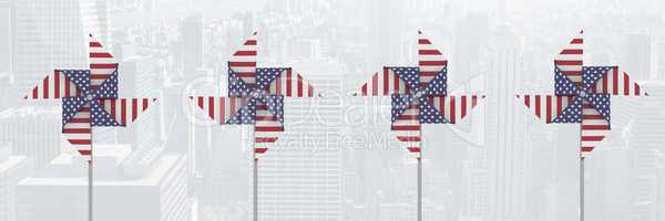 USA wind catchers in front of city