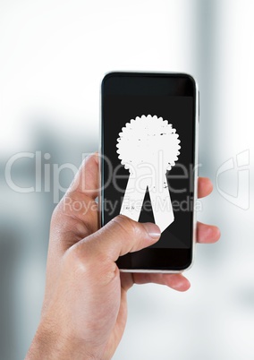 Person holding a phone with a trophy icon