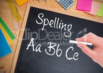 Hand writing Spelling text on blackboard