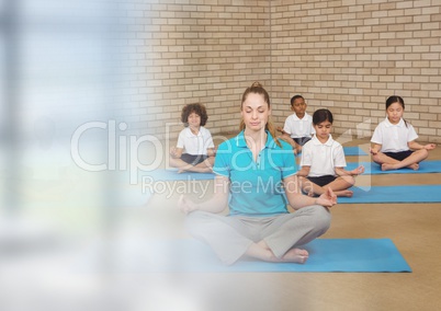Meditation teacher with class of children
