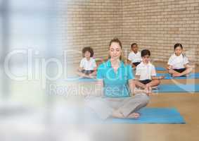 Meditation teacher with class of children