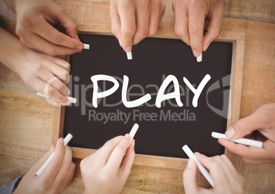 Many hands writing play on blackboard