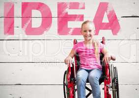 Disabled boy in wheelchair with idea text