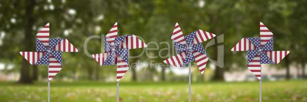 USA wind catchers in front of trees