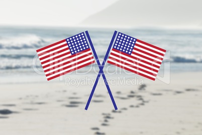 USA flags in the beach
