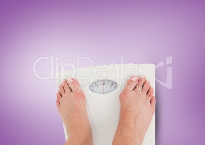 Weighing scales feet with purple background