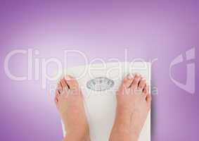 Weighing scales feet with purple background